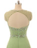 Green Tulle Beads Keyhole Back Long Prom Dress